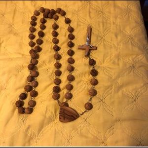 Religious Hand-made Olive wood Rosary With Latin Cross and heart "Jerusalem".